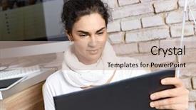  Presentation with blog - Slide deck having tele - female fashion blogger writing blog background and a mint green colored foreground