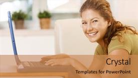  Presentation with theripist couch - Colorful PPT theme enhanced with tele - happy young woman lying backdrop and a coral colored foreground