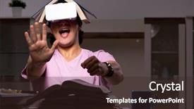  Presentation with virtual - PPT theme featuring tele - male student with virtual glasses background and a  colored foreground