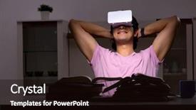  Presentation with virtual learning for adults - Cool new presentation with tele - male student with virtual glasses backdrop and a  colored foreground