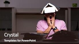  Presentation with virtual - Slide set consisting of tele - male student with virtual glasses background and a wine colored foreground