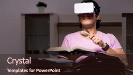  Presentation with virtual learning for adults - Slide set featuring tele - male student with virtual glasses background and a  colored foreground