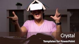  Presentation with virtual - Presentation design consisting of tele - male student with virtual glasses background and a wine colored foreground