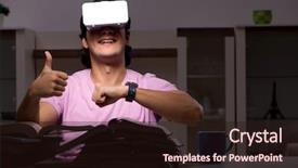  Presentation with virtual - Presentation enhanced with tele - male student with virtual glasses background and a  colored foreground