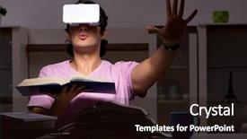  Presentation with virtual - Colorful PPT theme enhanced with tele - male student with virtual glasses backdrop and a wine colored foreground