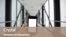  Presentation with online marketing - PPT theme having tele - man's hand holding a smartphone background and a coral colored foreground