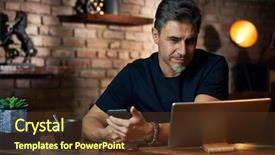  Presentation with desk - Amazing theme having tele - older white man sitting backdrop and a tawny brown colored foreground