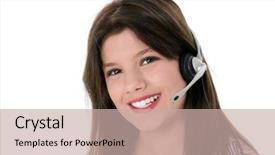  Presentation with teen girl - Colorful presentation design enhanced with tele communication - beautiful teen girl with headset backdrop and a mint green colored foreground