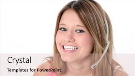  Presentation with teen girl - Colorful presentation design enhanced with tele communication - beautiful teen girl with headset backdrop and a lemonade colored foreground