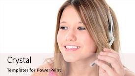  Presentation with teen girl - Audience pleasing slide set consisting of tele communication - beautiful teen girl with headset backdrop and a lemonade colored foreground