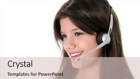  Presentation with teen girl tech - Presentation theme with tele communication - beautiful teen girl with headset background and a soft green colored foreground