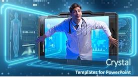  Presentation with telemedicine - Slide set enhanced with tele health - telemedicine concept with doctor background and a ocean colored foreground