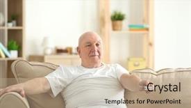  Presentation with fat - Beautiful presentation featuring appearance medical - fat senior man watching tv backdrop and a coral colored foreground