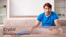  Presentation with plaster - PPT theme having leg injured young man background and a coral colored foreground