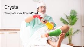  Presentation with hospital ministry - Audience pleasing slide set consisting of blessure en football - young injured man staying backdrop and a  colored foreground