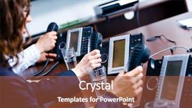  Presentation with customer service - Slides enhanced with telecom - close-up of hands holding landline background and a red colored foreground