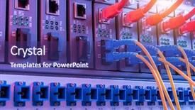  Presentation with optic - Colorful slide deck enhanced with telecom - fiber optic cables connected backdrop and a violet colored foreground