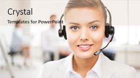  Presentation with friendly - Presentation theme having telecom - friendly female helpline operator background and a lemonade colored foreground