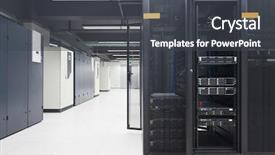  Presentation with data center - PPT theme featuring telecom - telecommunication server in data center background and a dark gray colored foreground