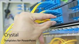  Presentation with fiber - Presentation theme having telecom engineer poses on fiber background and a coral colored foreground