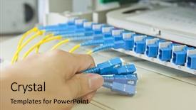  Presentation with optical - Cool new presentation theme with telecom engineer poses on fiber backdrop and a coral colored foreground