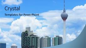  Presentation with telecom tower - Audience pleasing PPT theme consisting of telecom tower - kuala lumpur skyline backdrop and a light blue colored foreground