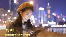  Presentation with phone tower - Beautiful theme featuring telecom tower - woman look at smart phone backdrop and a tawny brown colored foreground