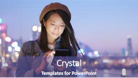  Presentation with phone tower - PPT theme consisting of telecom tower - woman look at smart phone background and a ocean colored foreground