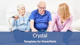  Presentation with social worker - Slide deck consisting of telecommunication - female social worker shows senior background and a ocean colored foreground