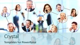  Presentation with people talking - PPT theme with telecommunication - group of people talking background and a sky blue colored foreground