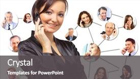  Presentation with people talking - Presentation design with vintage toned picture of palms silhouettes against sunrise background and a  colored foreground.