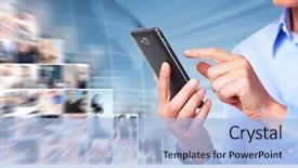  Presentation with telecommunication - Beautiful presentation featuring telecommunication - hands of woman backdrop and a light blue colored foreground