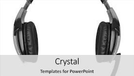  Presentation with headphones - Cool new presentation theme with telecommunication - headphones with a microphone isolated backdrop and a light gray colored foreground