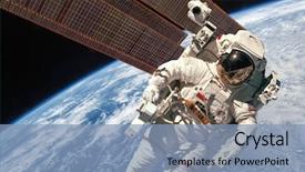  Presentation with international space station - Colorful slides enhanced with telecommunication - international space station and astronaut backdrop and a light blue colored foreground