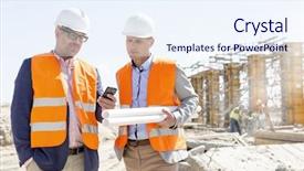  Presentation with construction site construction - Amazing presentation design having telecommunication - male engineers using mobile phone backdrop and a sky blue colored foreground