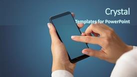  Presentation with smartphone - Slides with telecommunication - mockup for female hand using background and a ocean colored foreground