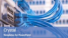  Presentation with data center - Colorful presentation design enhanced with telecommunication - network switch and ethernet cables backdrop and a teal colored foreground