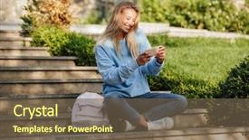  Presentation with mobile games - PPT theme with telecommunication - portrait of a cheerful young background and a tawny brown colored foreground