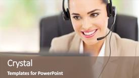  Presentation with support - Theme with telecommunication - pretty female support center operator background and a violet colored foreground