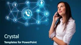  Presentation with network social media sns internet - Presentation design consisting of telecommunication - pretty young girl making phone background and a ocean colored foreground