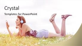  Presentation with dancer music grass - Beautiful slide set featuring telecommunication - profile shot of woman listening backdrop and a white colored foreground