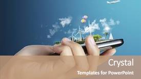  Presentation with touch screen - PPT layouts enhanced with telecommunication - touch screen mobile phone background and a coral colored foreground