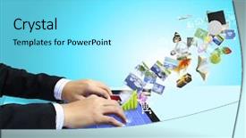  Presentation with telecommunication - Presentation theme featuring telecommunication - touch tablet concept background and a arctic colored foreground