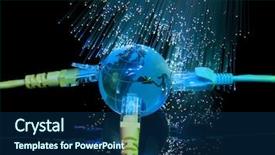  Presentation with fiber optic - PPT theme with telecommunication - world map technology style background and a ocean colored foreground