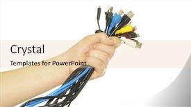  Presentation with cables - PPT theme having telecommunication computer - cables in hand background and a  colored foreground