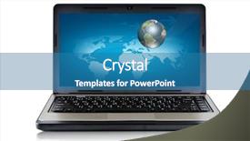  Presentation with telecommunication - Audience pleasing slide deck consisting of telecommunication computer - laptop and globe concept isolated backdrop and a teal colored foreground