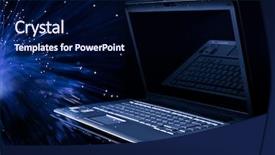  Presentation with ict modern laptop - Beautiful presentation featuring telecommunication engineer - modern laptop over black background backdrop and a navy blue colored foreground