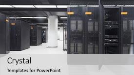  Presentation with data center - Audience pleasing PPT layouts consisting of telecommunication server in data center backdrop and a light gray colored foreground