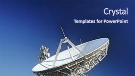  Presentation with satellite dish - PPT layouts with telecommunications satellite dish and communications background and a navy blue colored foreground