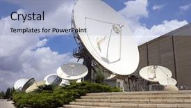  Presentation with telecommunications - Audience pleasing PPT layouts consisting of telecommunications satellites backdrop and a light blue colored foreground